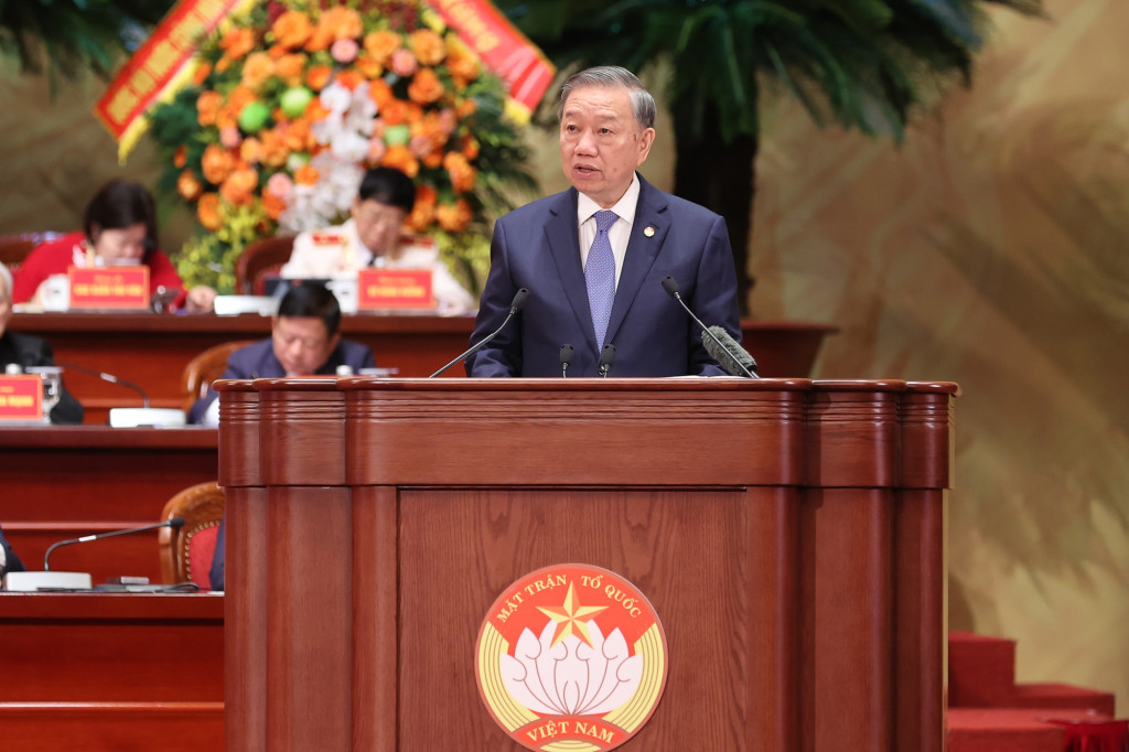 Tổng Bí thư, Chủ tịch nước Tô Lâm phát biểu chỉ đạo Đại hội đại biểu toàn quốc MTTQ Việt Nam lần thứ XI (Ảnh VGP/Nhật Bắc)