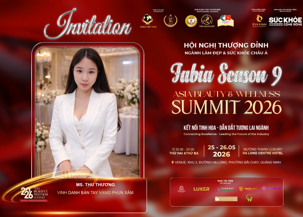 Thư mời vinh danh Ms. Thu Thương với danh hiệu “Bàn tay vàng phun xăm” tại FABIA Season 9 – Asia Beauty & Wellness Summit 2026 (Ảnh: BTC)