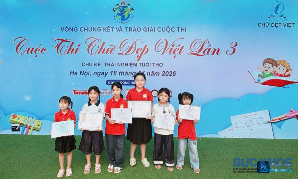 Học sinh trường tiểu học Minh Phương đoạt giải tại vòng chung kết thi chữ đẹp Việt Nam (ảnh: TL)