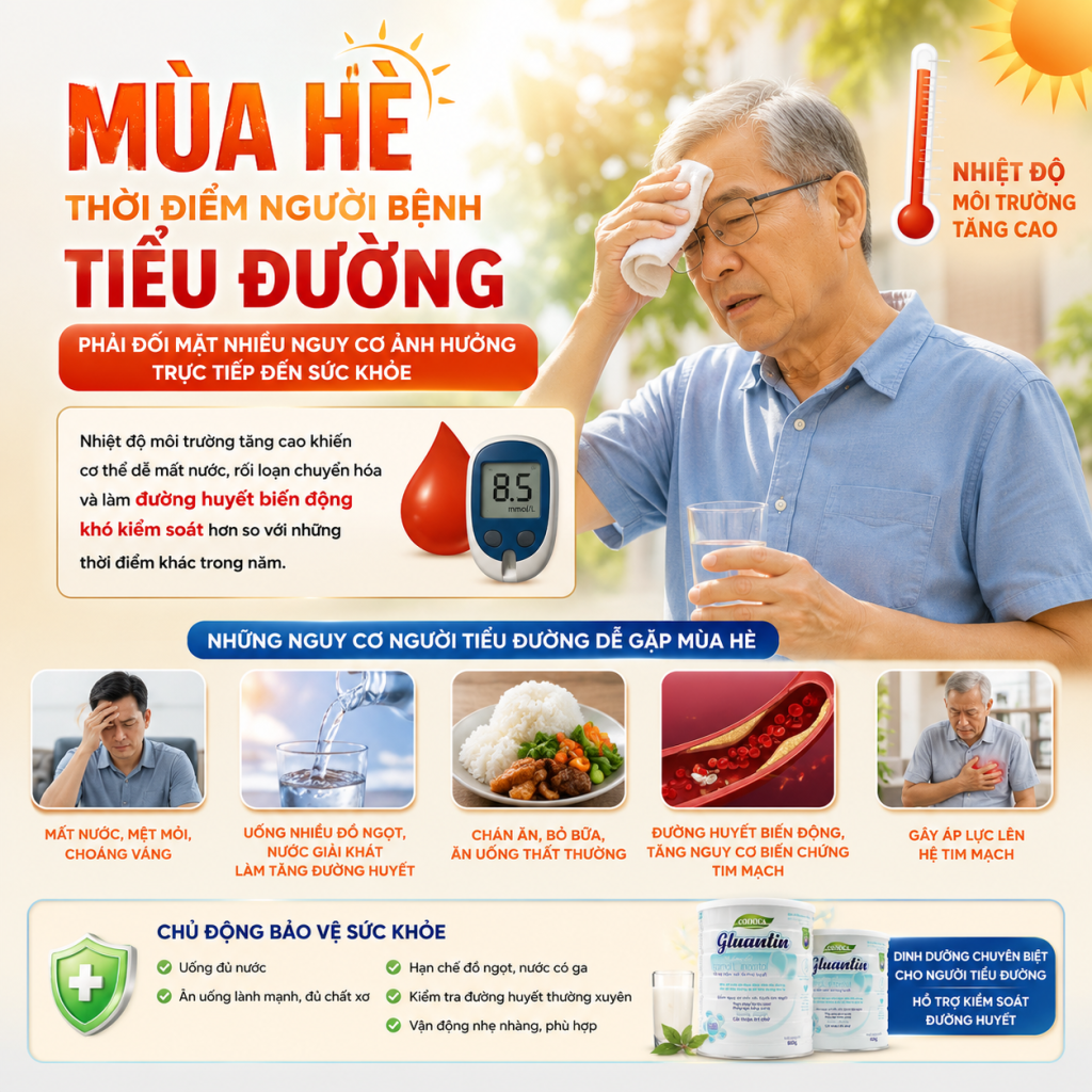 Mùa hè nắng nóng khiến người tiểu đường dễ mất nước, rối loạn chuyển hóa và làm đường huyết khó kiểm soát hơn.