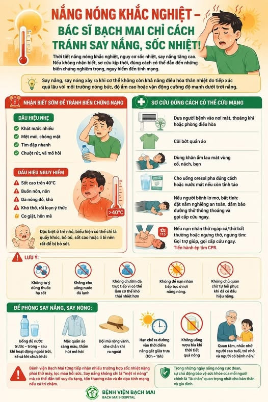Bác sĩ chỉ cách tránh say nắng, sốc nhiệt (Ảnh: BVCC)