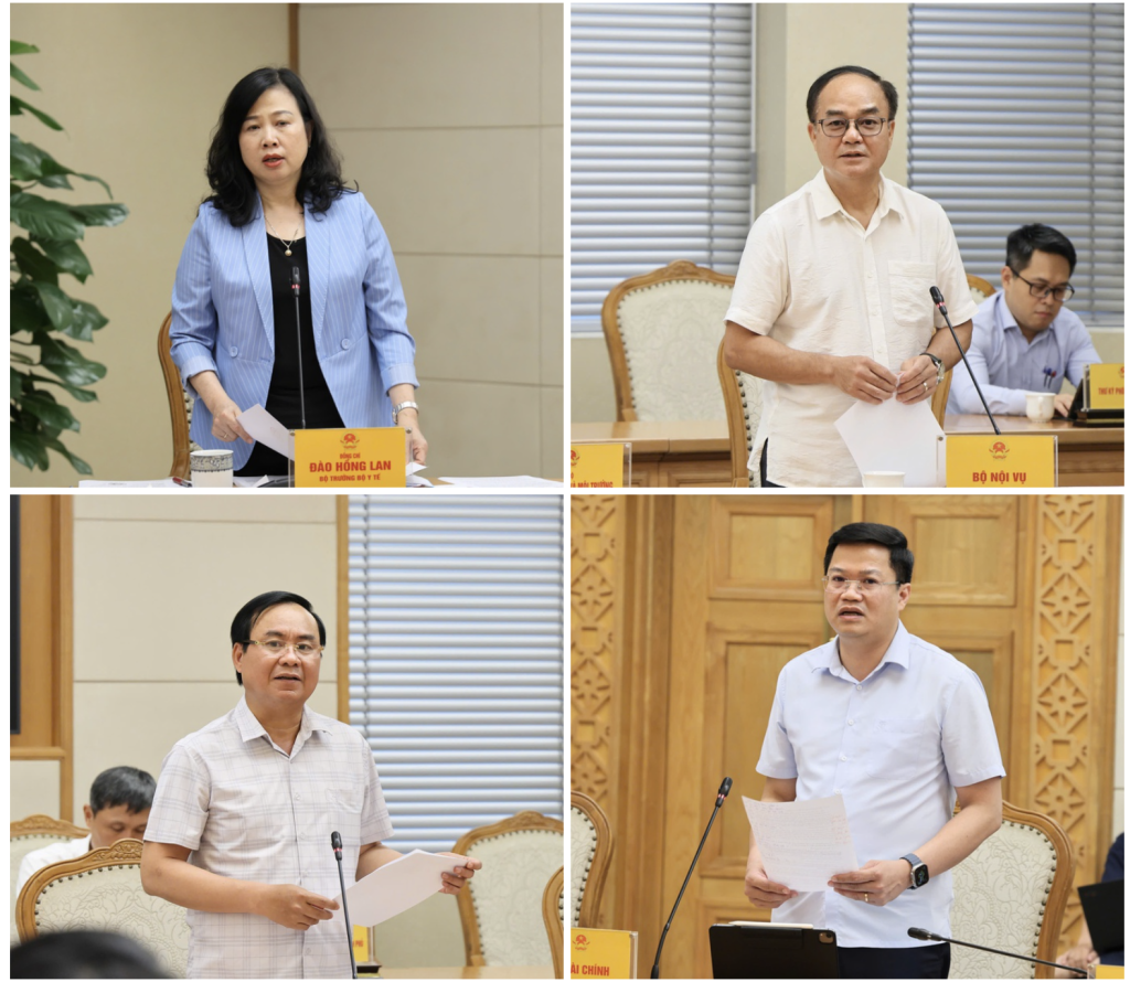 Lãnh đạo các bộ ngành nêu ý kiến tại cuộc họp (Ảnh: VGP/Thu Giang)