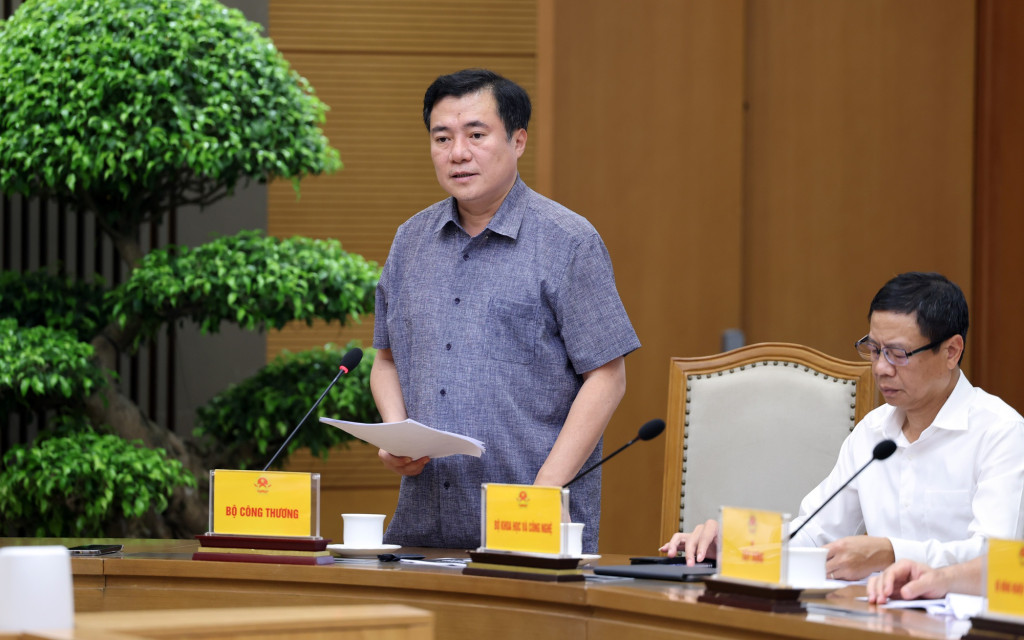 Thứ trưởng Bộ Công Thương Nguyễn Sinh Nhật Tân báo cáo tại cuộc họp (Ảnh: VGP/Phương Nguyên)