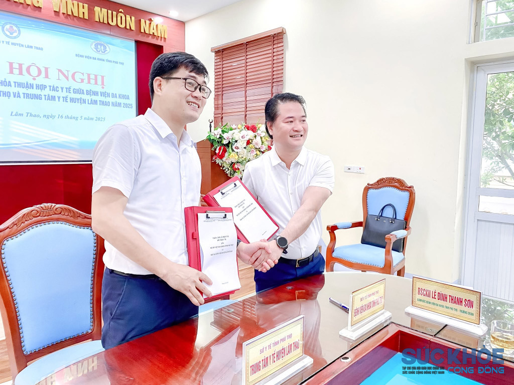 Lễ ký kết thoả thuận hợp tác y tế giữa Bệnh viện đa khoa tỉnh Phú Thọ và Trung tâm Y tế khu vực Lâm Thao năm 2025 (ảnh: TL)