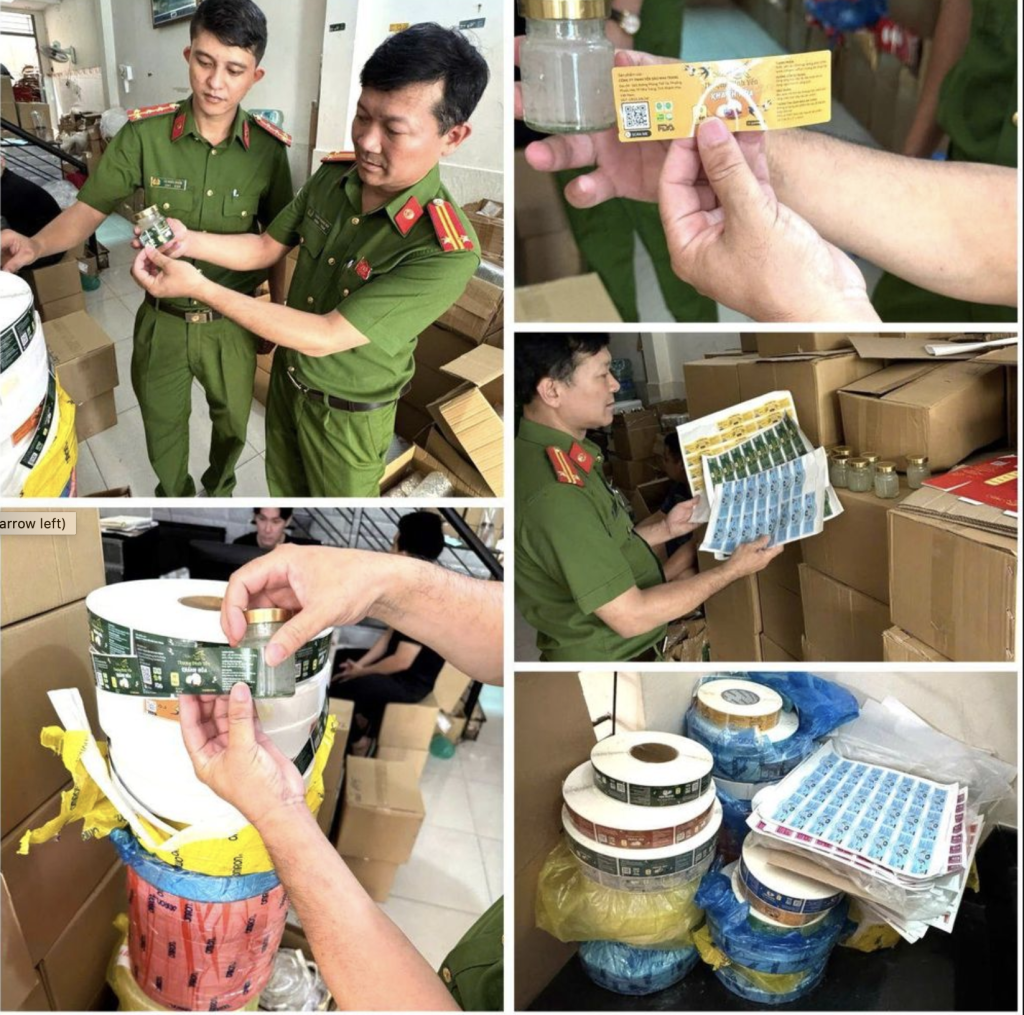 Cơ quan công an thu giữ nhiều tang vật dùng để sản xuất yến giả (Ảnh: CACC)
