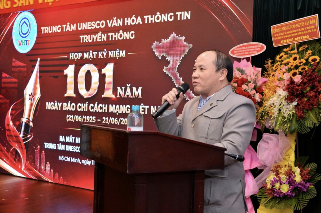 ông Phạm Đình Vương – Giám đốc Trung tâm UNESCO Văn hóa Thông tin Truyền thông phát biểu tại sự kiện (Ảnh: PV)