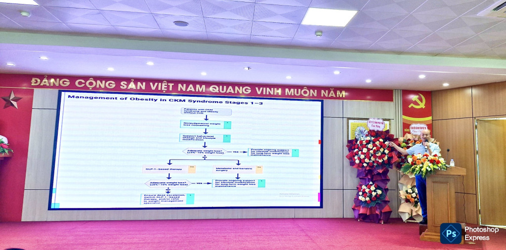 PGS.TS.BS Phạm Trường Sơn – Viện trưởng Viện Tim mạch, Bệnh viện Trung ương Quân đội 108 báo cáo tại Hội thảo (ảnh: Đình Thơm)