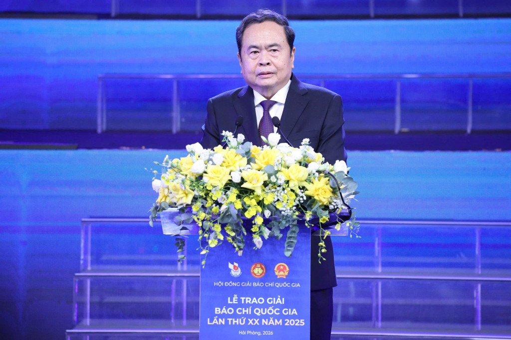 Ủy viên Bộ Chính trị, Chủ tịch Quốc hội Trần Thanh Mẫn phát biểu tại Lễ trao giải (Ảnh: VGP/Thái Sơn)