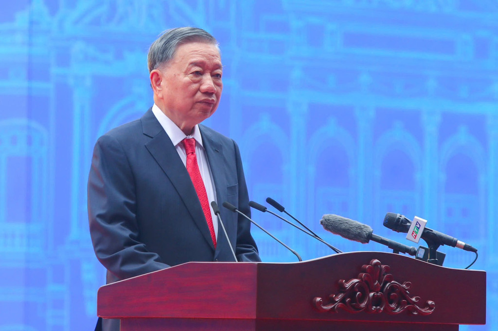 Tổng Bí thư, Chủ tịch nước Tô Lâm phát biểu tại Lễ kỷ niệm 50 năm thành phố Sài Gòn - Gia Định vinh dự mang tên Chủ tịch Hồ Chí Minh (Ảnh: BTC)