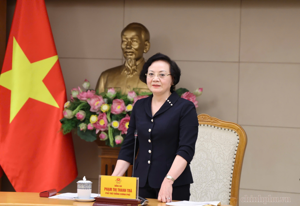 Bí thư Trung ương Đảng, Phó Thủ tướng Phạm Thị Thanh Trà, Trưởng Ban Chỉ đạo liên ngành Trung ương về An toàn thực phẩm chủ trì phiên họp của Ban Chỉ đạo (Ảnh: VGP/Thu Giang)