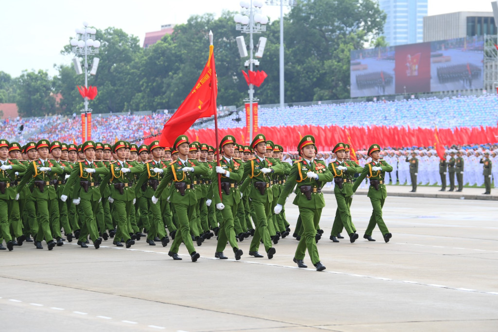 Lực lượng Cảnh sát nhân dân tham gia Lễ kỷ niệm, diễu binh, diễu hành 80 năm Cách mạng Tháng Tám thành công và Quốc khánh nước Cộng hòa xã hội chủ nghĩa Việt Nam (2/9/1945 - 2/9/2025) (Ảnh: Bộ Công an)