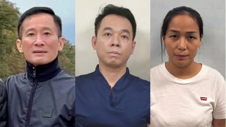 Các bị can Bùi Chân Phương, Hà Văn Nam, Trần Thị Hồng Hạnh (từ trái qua) - Ảnh: Bộ Công an