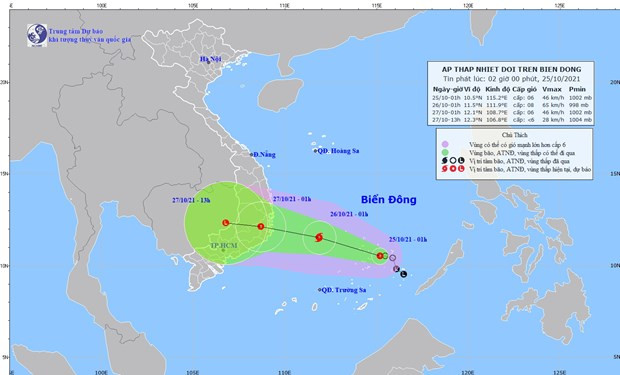 Áp thấp nhiệt đới tác động đến đất liền, hướng về khu vực Nam Trung Bộ