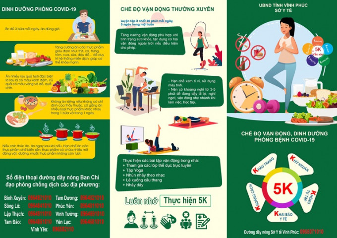 Vĩnh Phúc ban hành chế độ vận động, dinh dưỡng phòng bệnh COVID-19