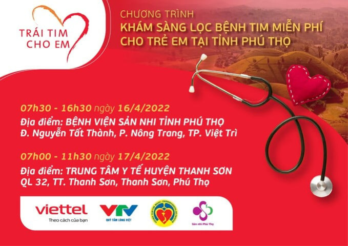 “Trái tim cho em” sẽ tới với trẻ em tỉnh Phú Thọ trong 2 ngày 16, 17/4/2022
