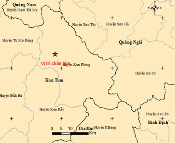 Kon Tum xảy ra 3 trận động đất