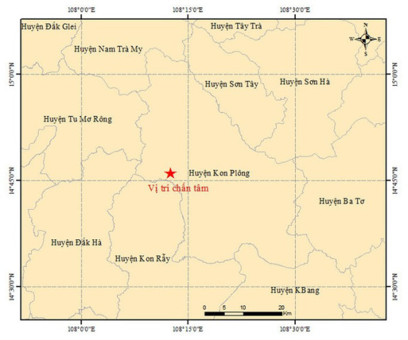 Động đất mạnh tại Kon Tum gây rung lắc ảnh hưởng ở Quảng Nam và Đà Nẵng