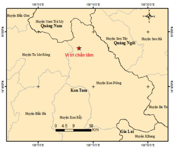 Kom Tum xảy ra 4 trận động đất liên tiếp vào sáng nay ngàu 10/9