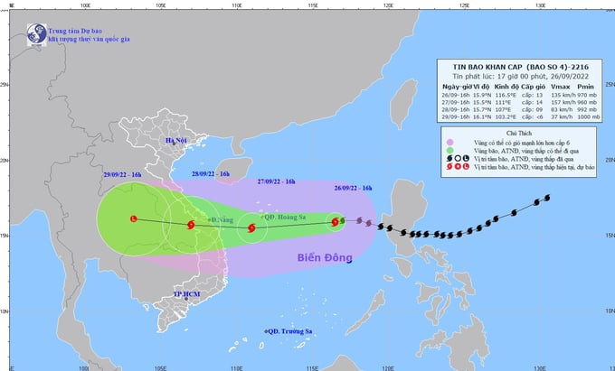 Cập nhật tình hình cơn bão số 4 (bão Noru) đến 17h chiều ngày 26/9