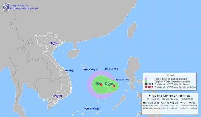 Tin về vùng áp thấp trên biển Đông