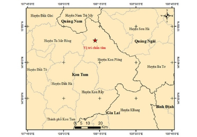 Kon Tum liên tiếp xảy ra 3 trận động đất trong hôm nay ngày 14/12