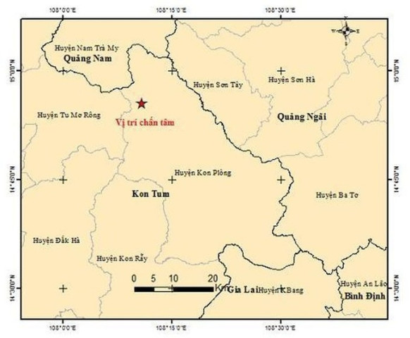 Kon Tum xảy ra trận động đất có độ lớn 3,6 độ richter tại huyện Kon Plông
