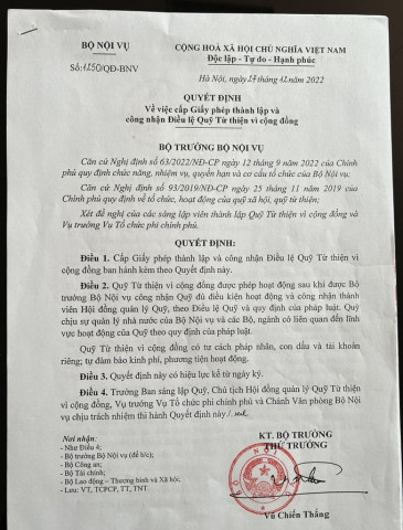 Công bố thành lập "Quỹ Từ thiện vì cộng đồng"