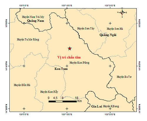 Kon Tum xảy ra trận động đất có độ lớn 3.4
