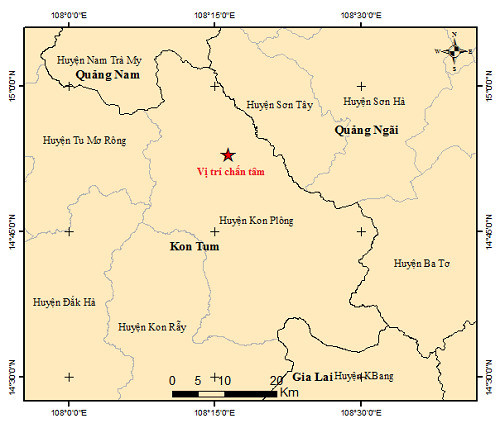 Kon Tum tiếp tục xảy ra động đất có độ lớn 3.2 vào sáng nay 5/4