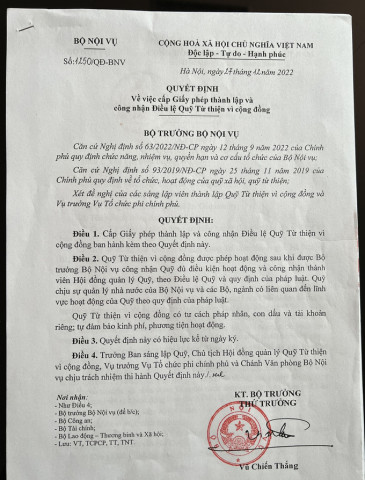 Công bố thành lập "Quỹ Từ thiện vì cộng đồng"