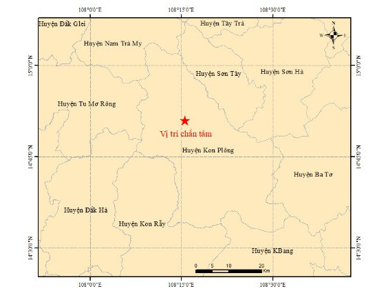 Kon Tum xảy ra trận động đất có độ lớn 3,7 độ richter tại huyện Kon Plông