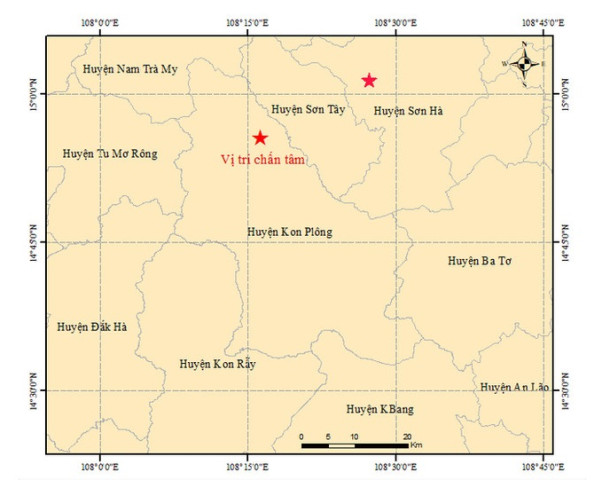 Kon Tum xảy ra 4 trận động đất liên tiếp