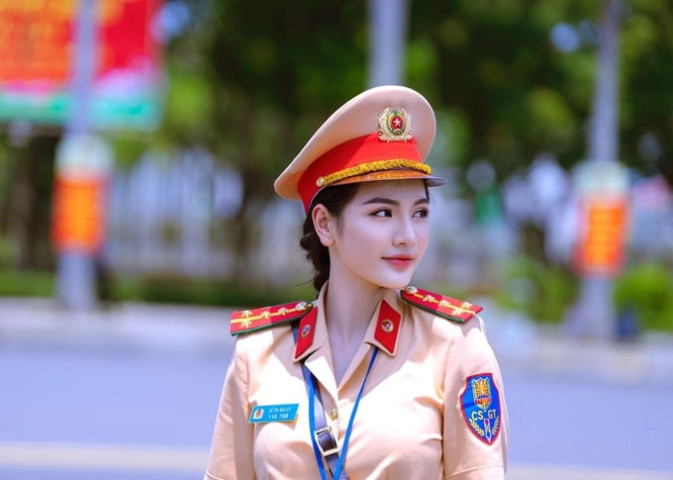 Đại uý Cảnh sát giao thông xinh đẹp trong màu áo ngành làm thiện nguyện ở vùng cao