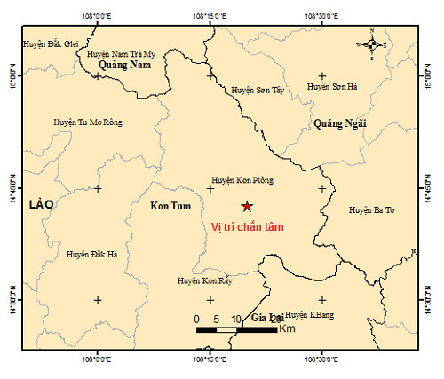 Kon Tum xảy ra 2 trận động vào tối qua ngày 14/7