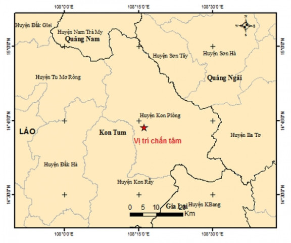 Kon Tum ghi nhận 2 trận động đất tại huyện Kon Plông