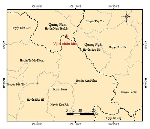 Quảng Nam và Kon Tum xảy ra trận động đất có độ lớn 3.1 và 2.6
