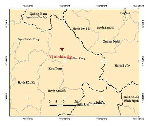 Kon Tum xảy ra 1 trận động đất có độ lớn 2.5 vào sáng hôm nay ngày 6/10