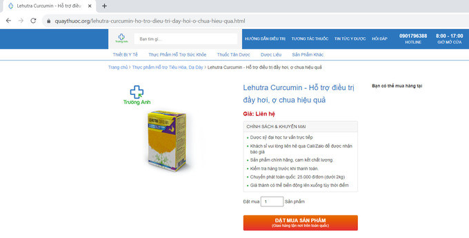 Cảnh báo Thực phẩm bảo vệ sức khỏe LEHUTRA-CURCUMIN vi phạm quảng cáo