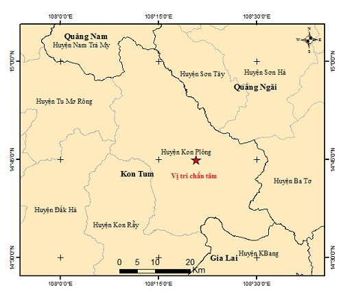 Kon Tum xảy ra trận động đất có độ lớn 2.9 độ richter tại huyện Kon Plông