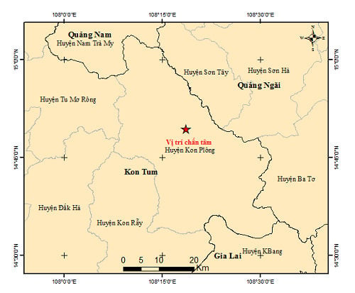 Kon Tum xảy ra 1 trận động đất có độ lớn 4.0 vào đêm qua