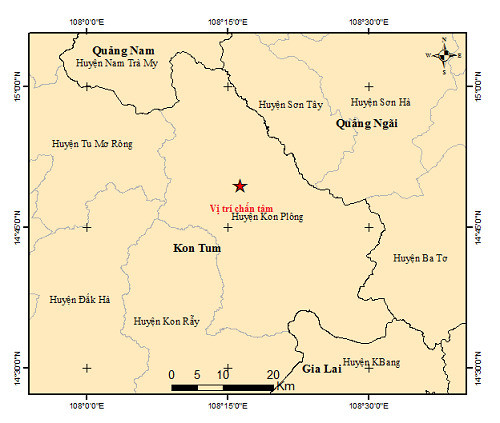 Kon Tum xảy ra trận động đất có độ lớn 4.0 tại huyện Kon Plông