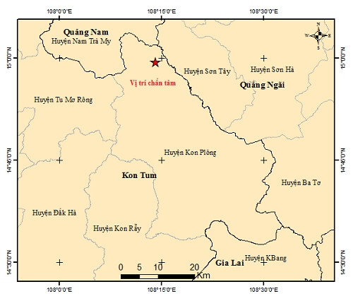 Kon Tum xảy ra động đất mạnh 3.8 độ richter