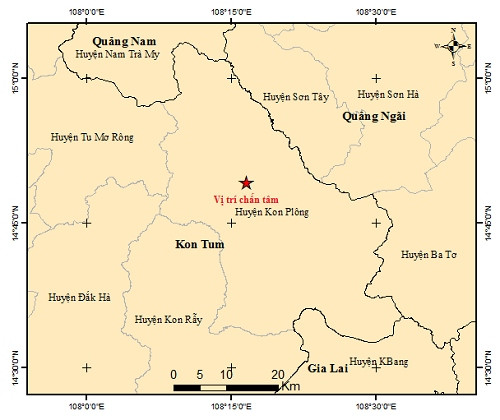 Kon Tum xảy ra trận động đất 2.7 độ richter tại huyện Kon Plong