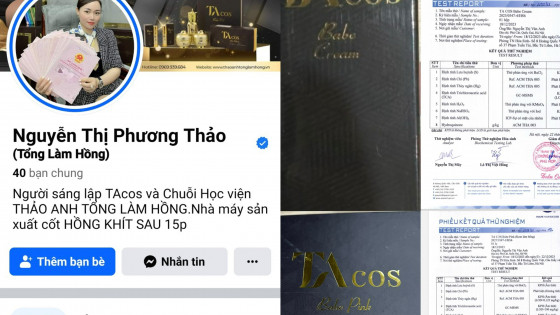 Tổng làm hồng Thảo Anh kinh doanh sản phẩm TA Cos không rõ nguồn gốc xuất xứ, chứa chất cấm khiến vùng da khách hàng bị kích ứng