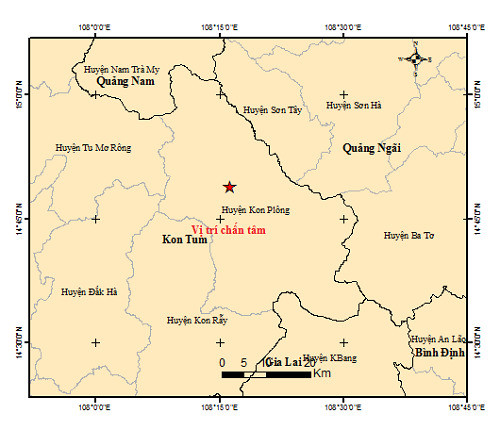 Kon Tum xảy ra động đất có độ lớn 3.5 độ tại huyện Kon Plông