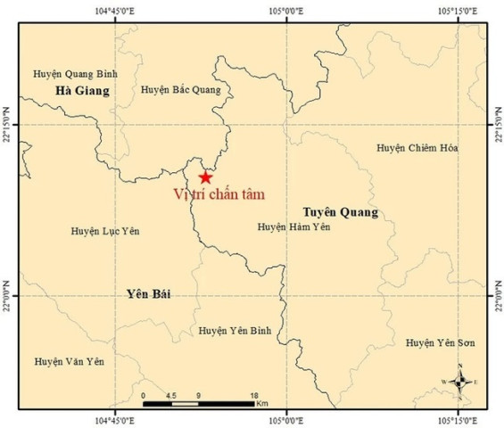 Tuyên Quang: Xảy ra 1 trận động đất có độ lớn 4,0 tại huyện Hàm Yên