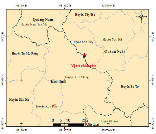 Xảy ra động đất tại Quảng Ngãi và Kon Tum trong một ngày
