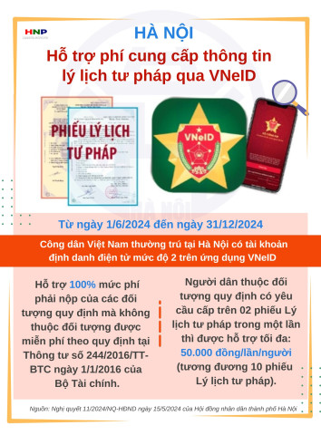 Hà Nội miễn phí cấp phiếu Lý lịch tư pháp trên ứng dụng VNeID từ ngày 1/6