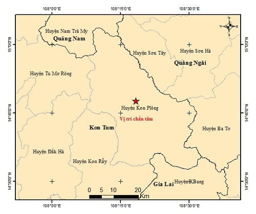Kon Tum xảy ra động đất 3.3 độ richter