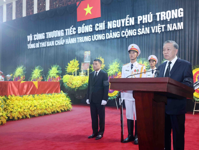 Toàn văn Lời điếu Tổng Bí thư Nguyễn Phú Trọng do Chủ tịch nước Tô Lâm đọc tại Lễ Truy điệu